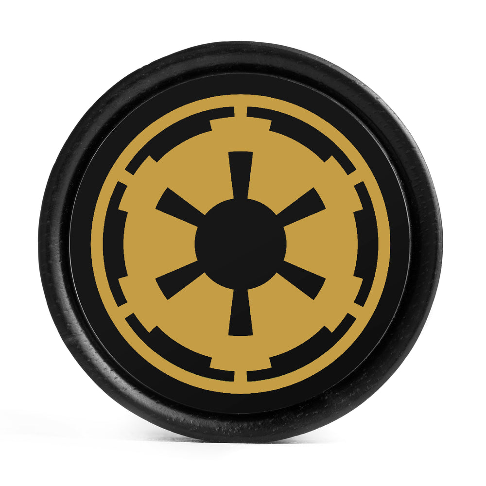 Galactic Empire Plug / Gauge - Black & Gold Inlay Ebony Wood | Convex Double Flare - Lasered To Order In House At Custom Plugs HQ