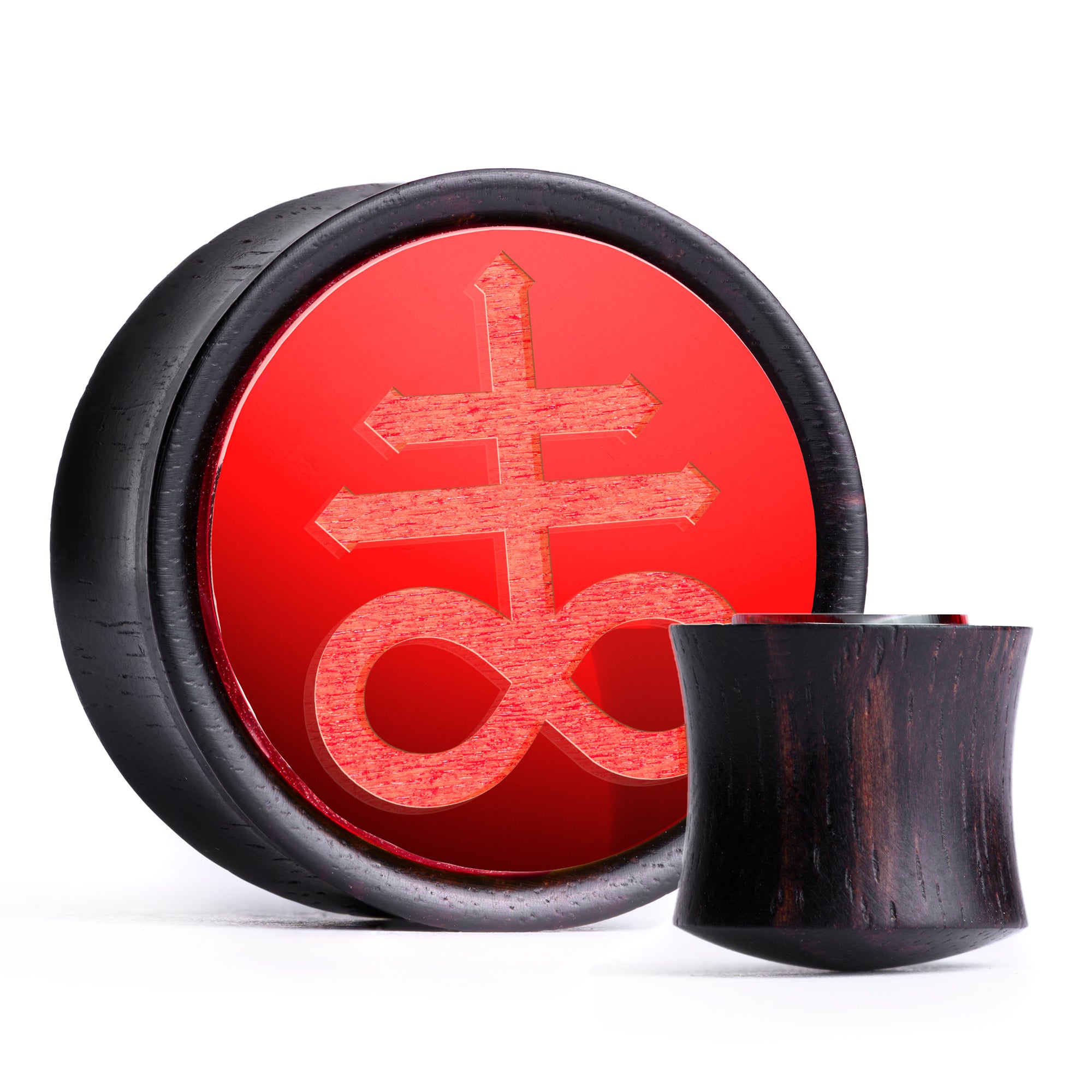 Leviathan Cross Plug / Gauge - Red Inlay Ebony Wood | Convex Double Flare