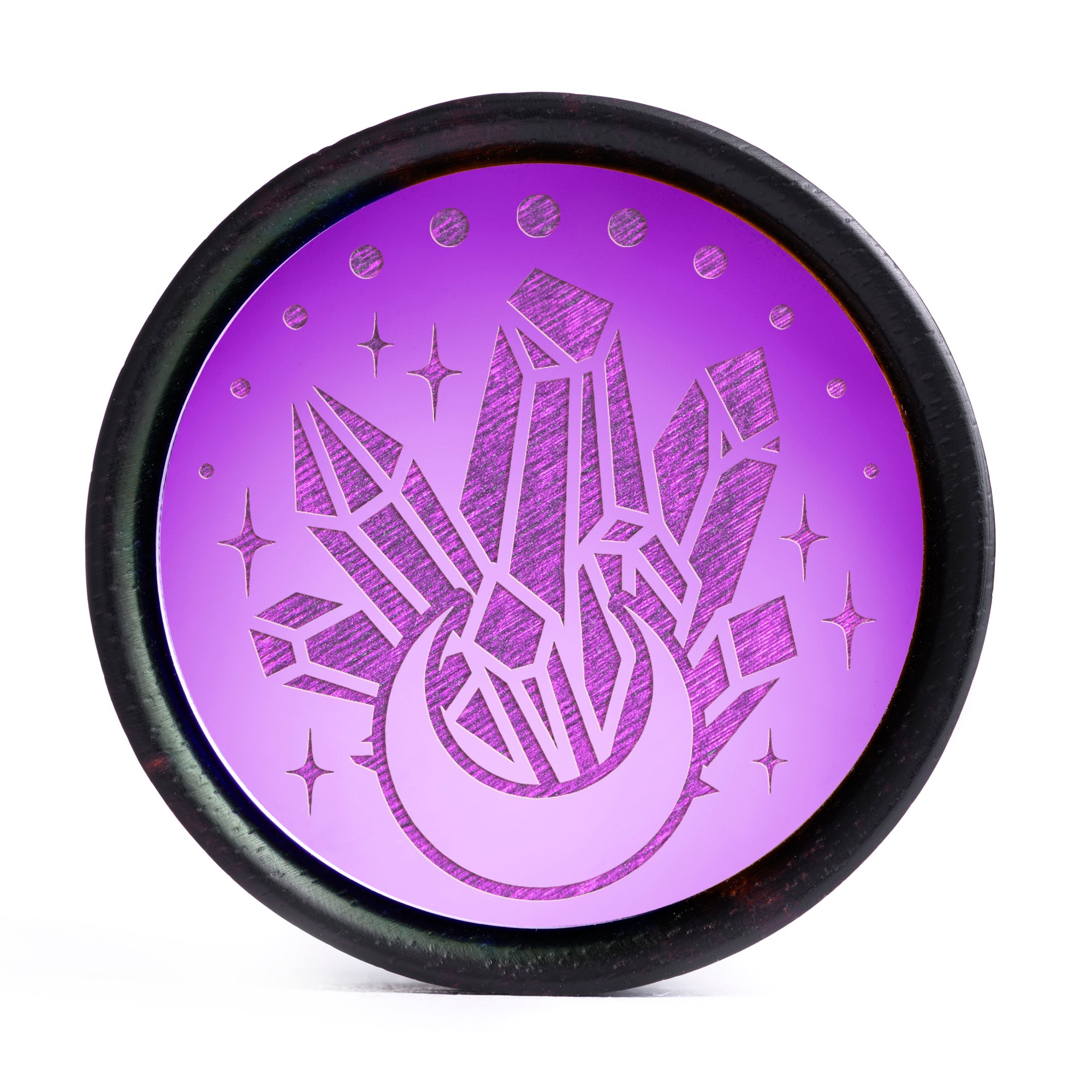 Girl wearing goth Marble Black & Purple Stone Plug / Gauge