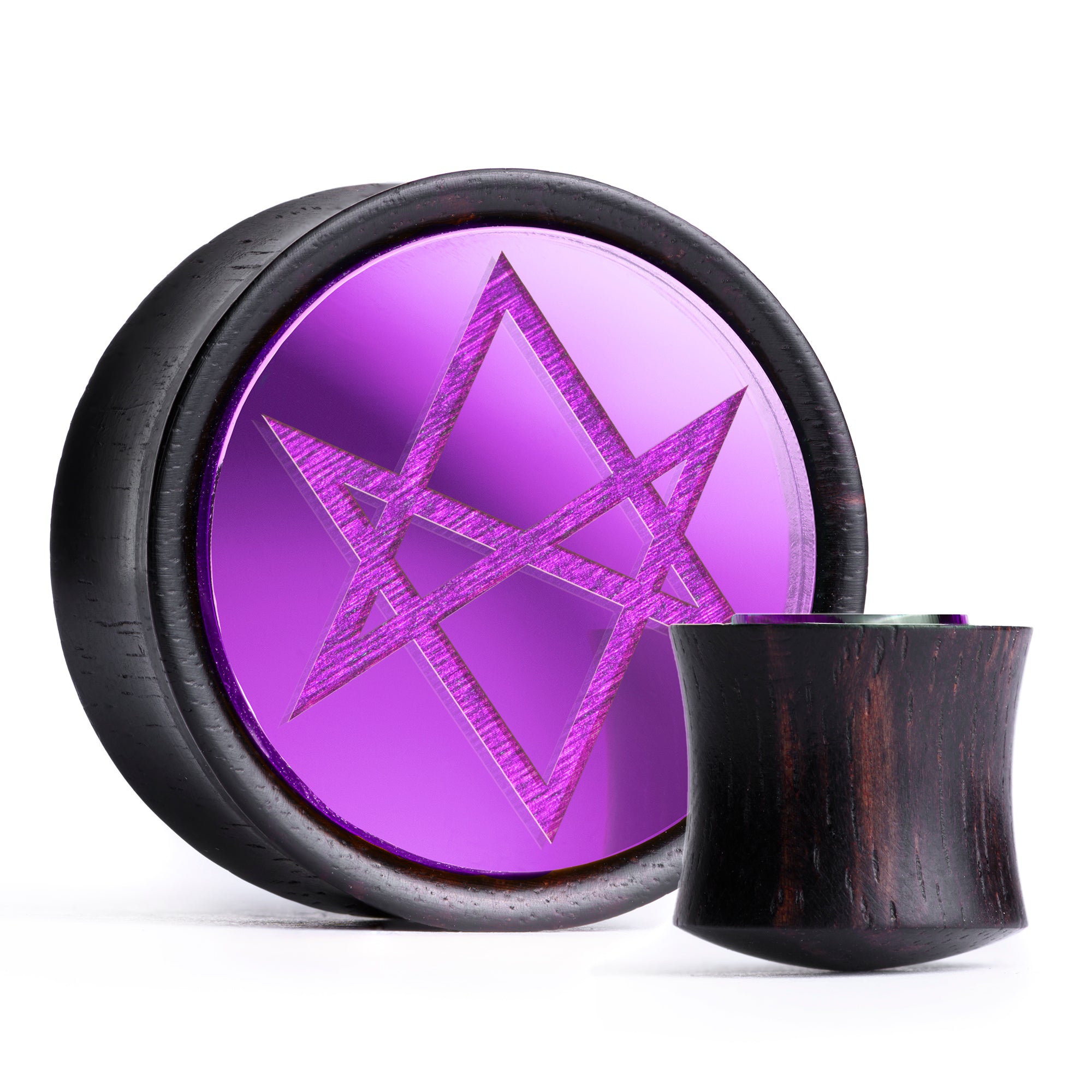 Hexagram Plug / Gauge - Purple Inlay Ebony Wood | Convex Double Flare