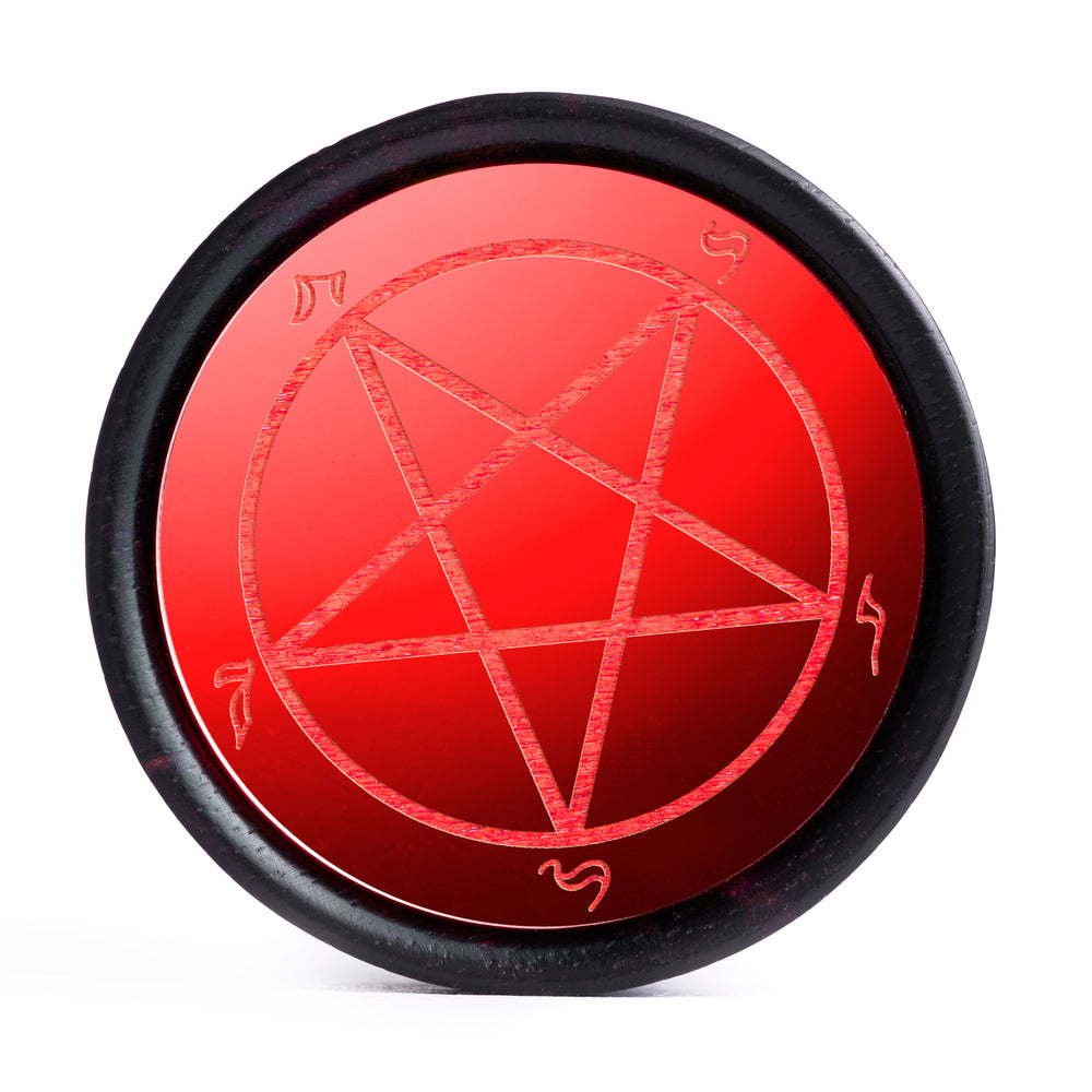 Pentagram Plug / Gauge - Red Inlay Ebony Wood | Convex Double Flare - Lasered To Order In House At Custom Plugs HQ
