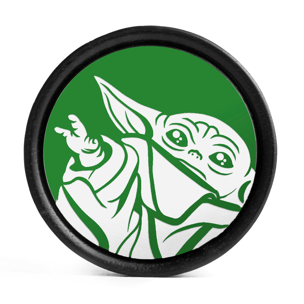 Baby Yoda Plug / Gauge - Light Green & White Inlay Ebony Wood | Convex Double Flare - Lasered To Order In House At Custom Plugs HQ