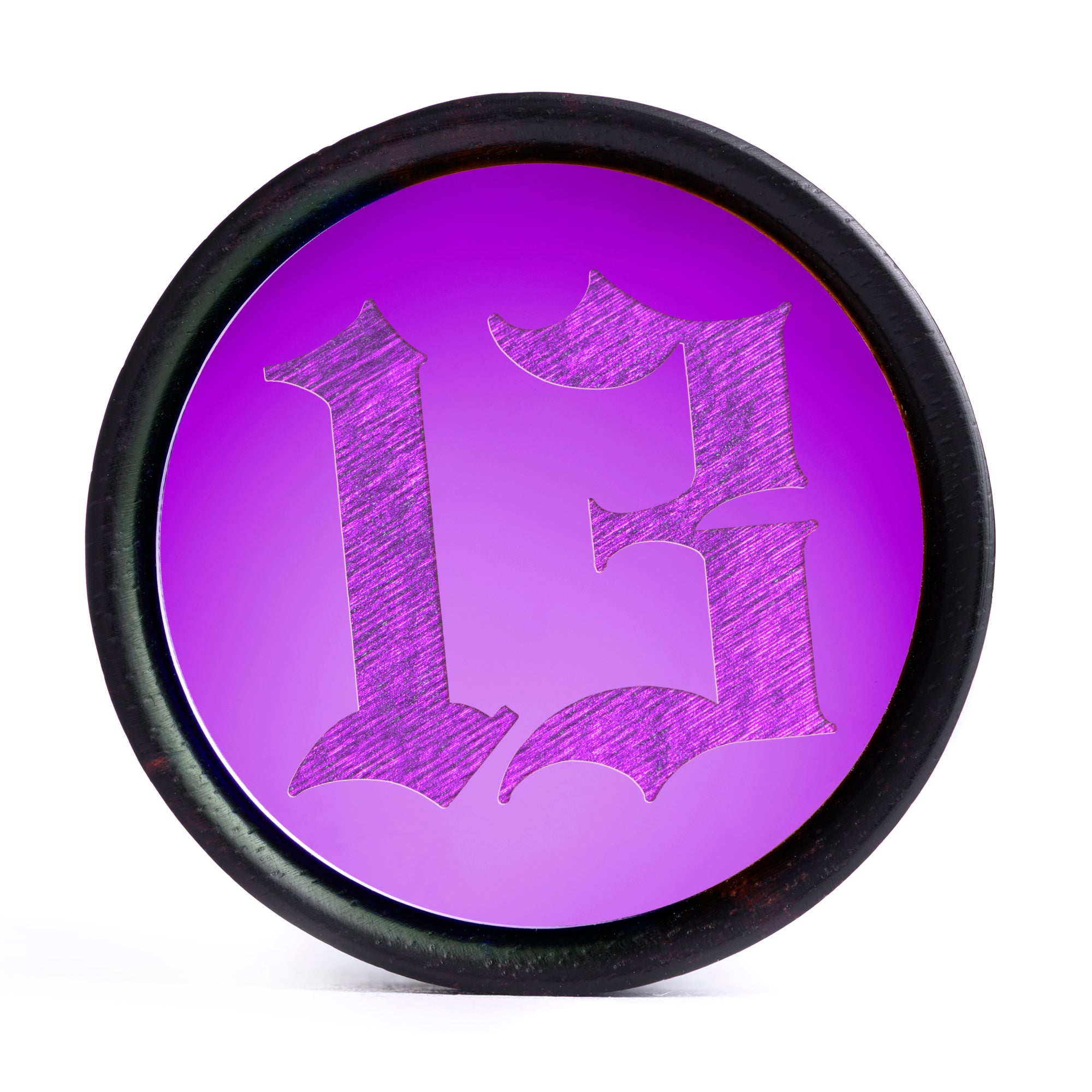 Girl wearing goth Marble Black & Purple Stone Plug / Gauge