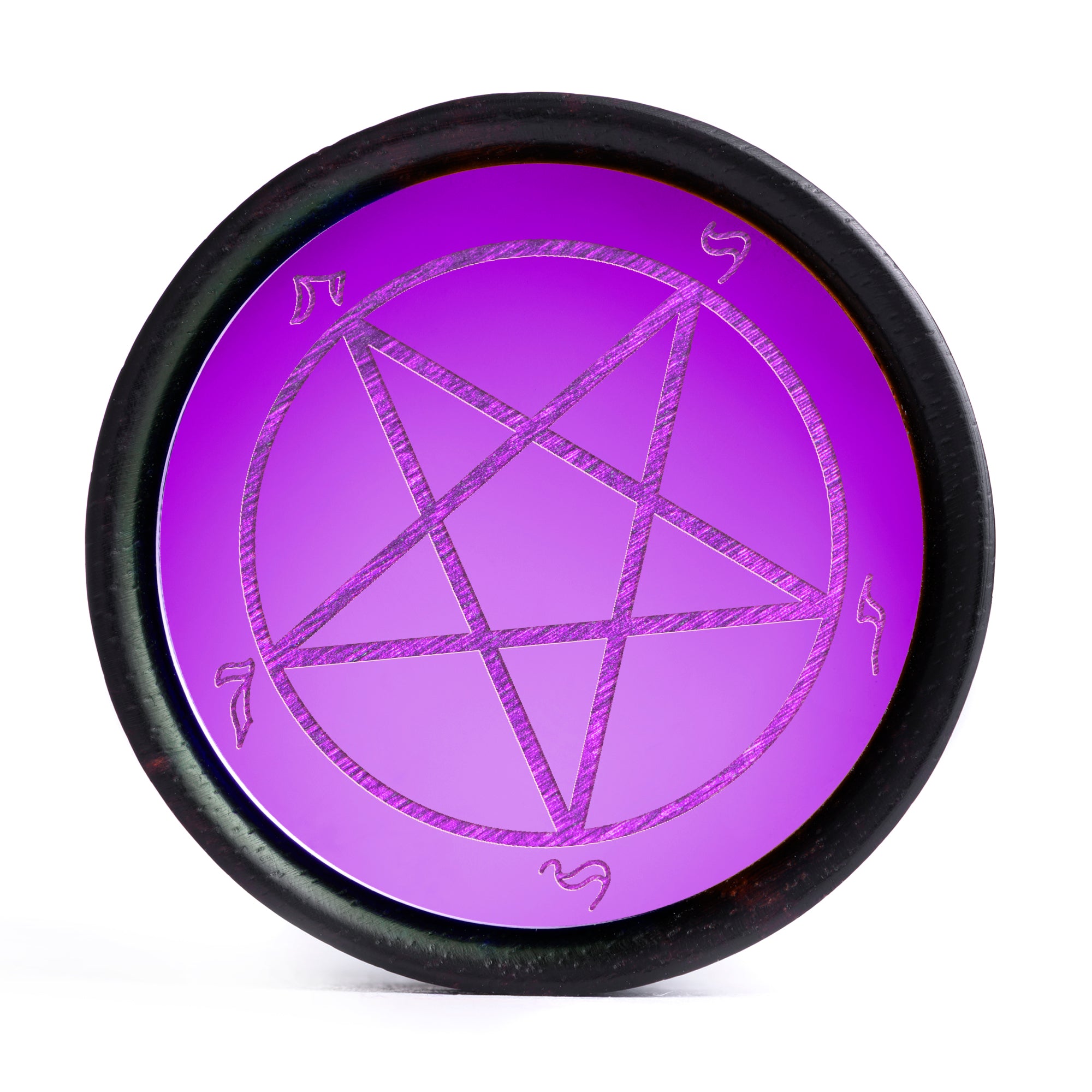Girl wearing goth Marble Black & Purple Stone Plug / Gauge