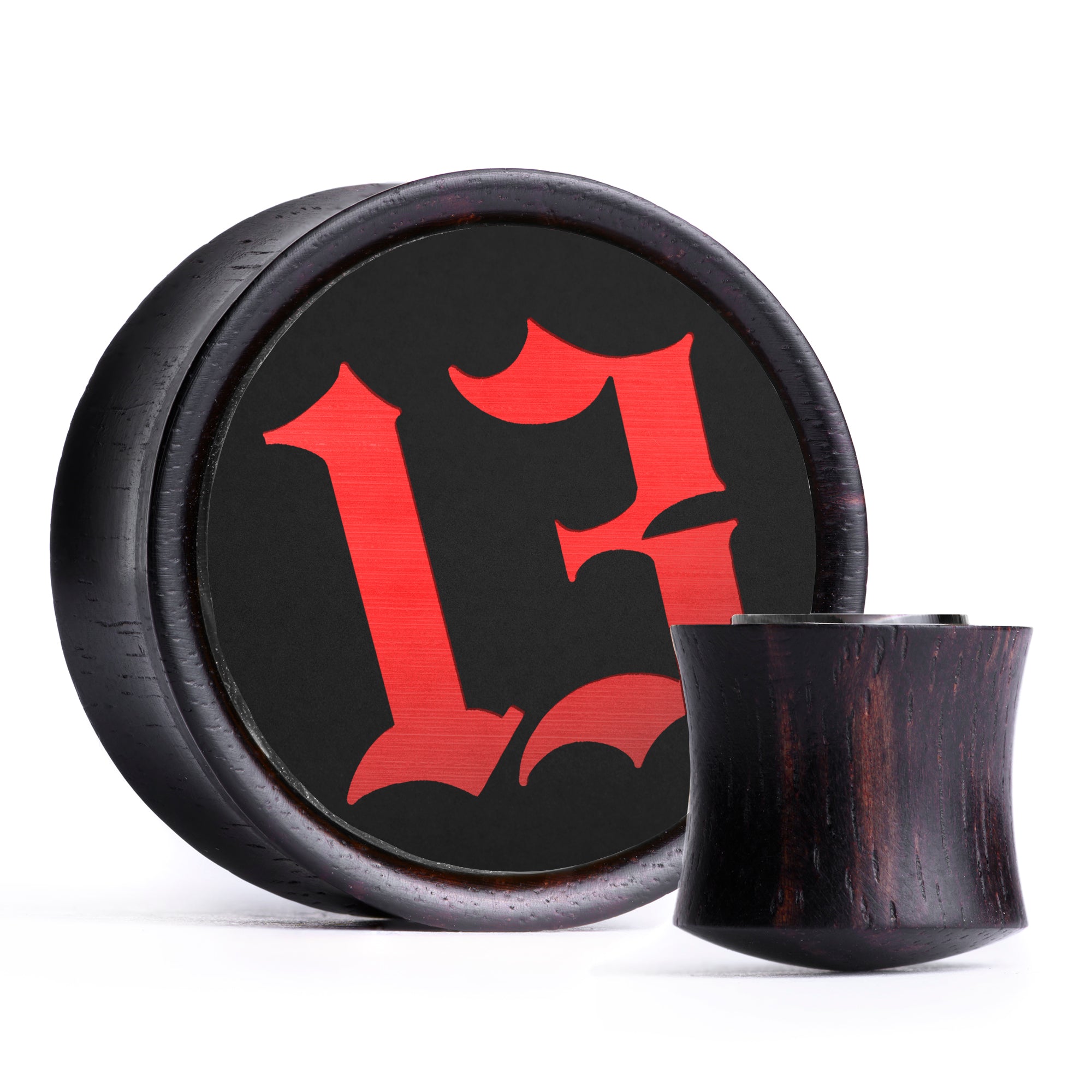 Unlucky 13 Plug / Gauge - Schwarz & Rot Einlage Ebenholz | Konvexer Doppelflansch