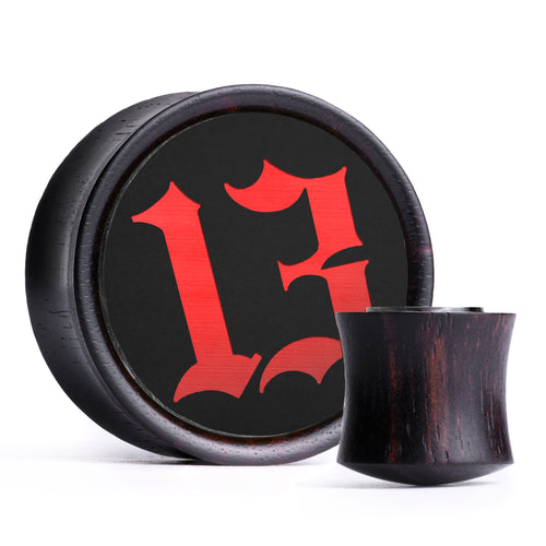 Unlucky 13 Plug / Gauge - Schwarz & Rot Einlage Ebenholz | Konvexer Doppelflansch