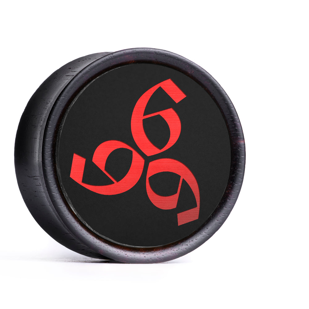 666 Plug / Gauge - Schwarz & Rot Einlage Ebenholz | Konvexer Doppelflansch