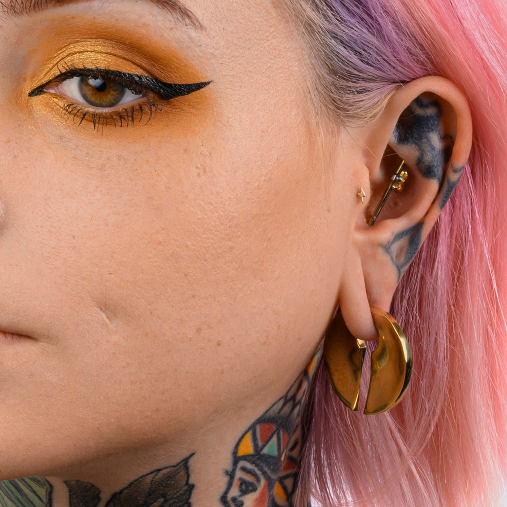 Circle Keyhole - Brass Ear Weights (Pair) - Pair of Brass Ear Weights