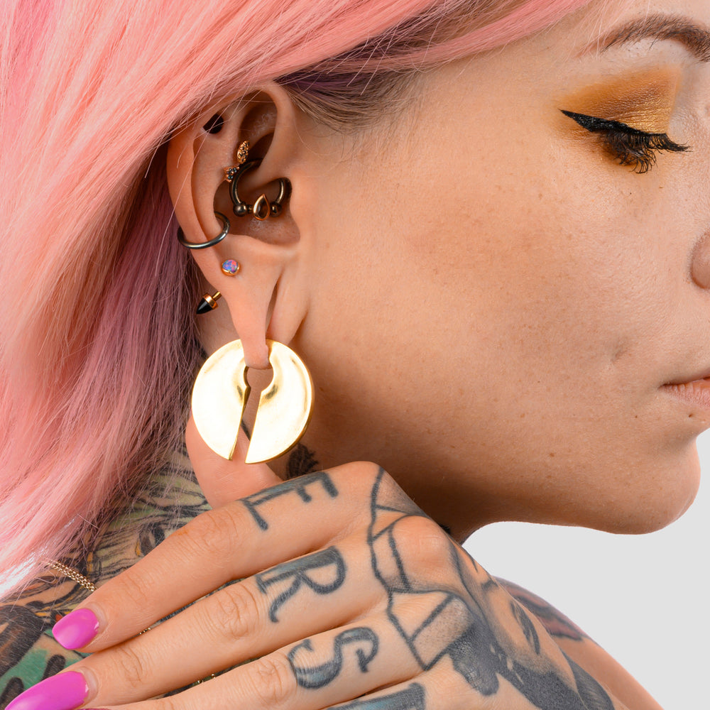 Circle Keyhole - Brass Ear Weights (Pair) - Pair of Brass Ear Weights