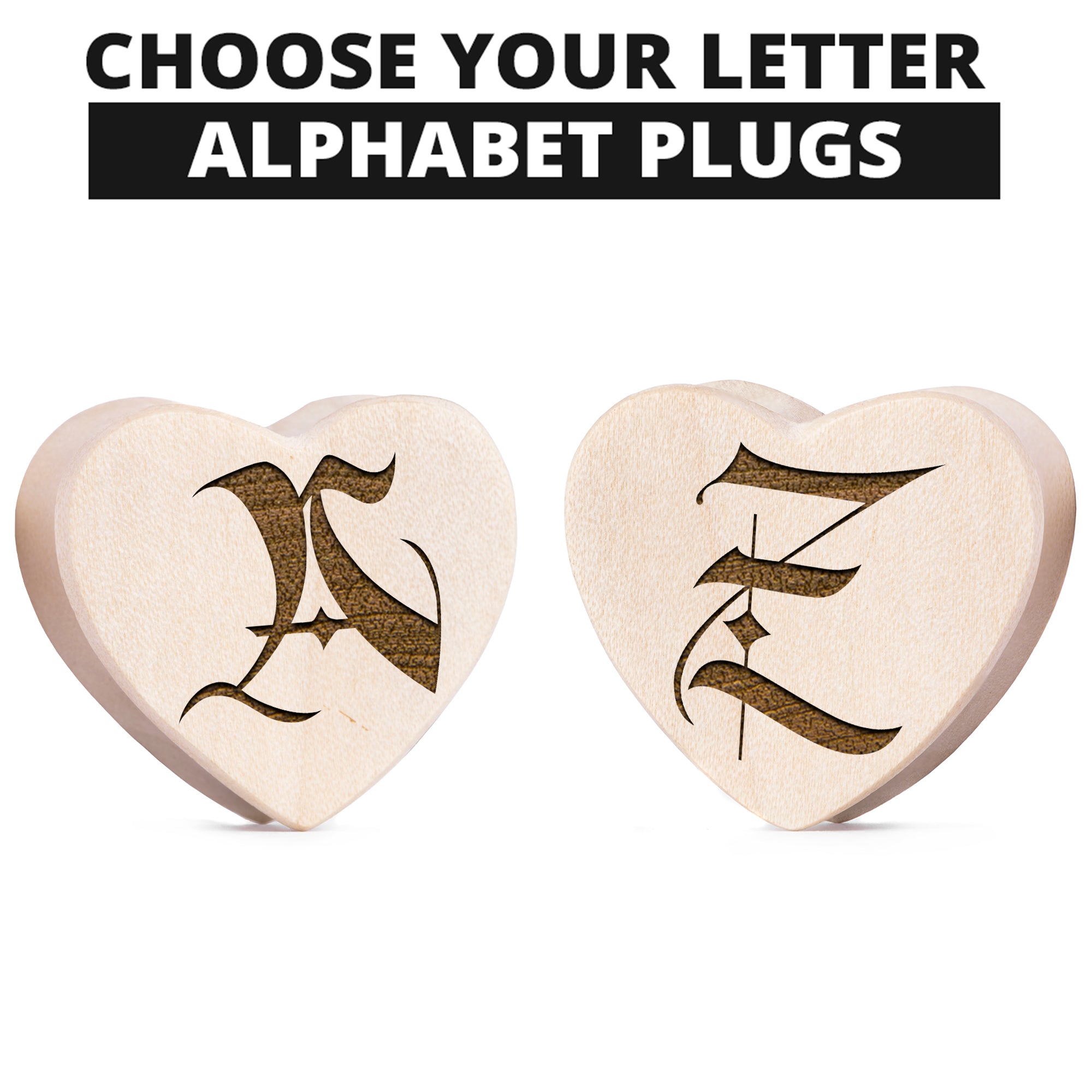 Setzen Sie einzelne herzförmige Plugs/Messgeräte aus verziertem Krokodilholz mit Initialen ein