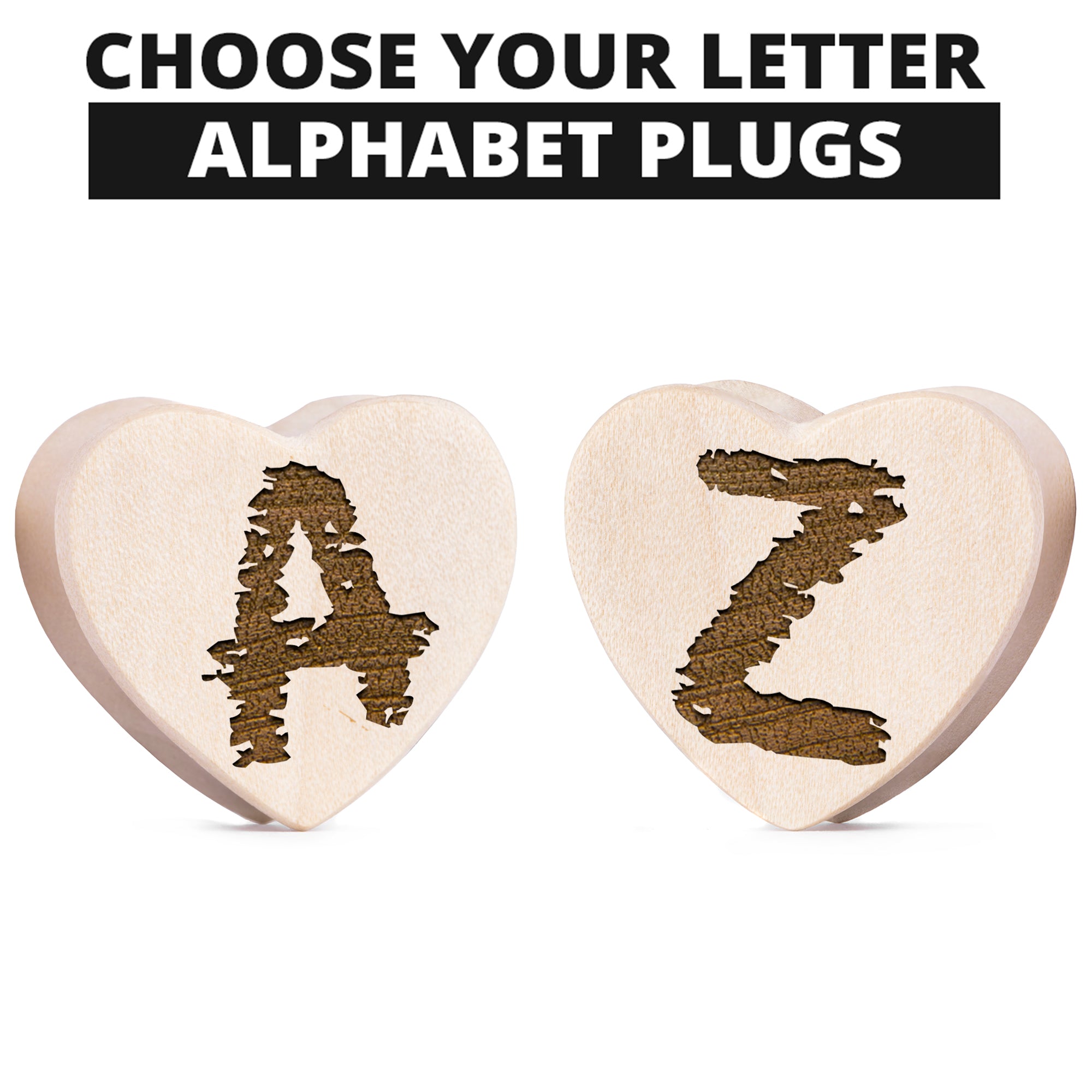 Setzen Sie einzelne herzförmige Plugs/Messgeräte aus Krokodilholz mit Initialen ein