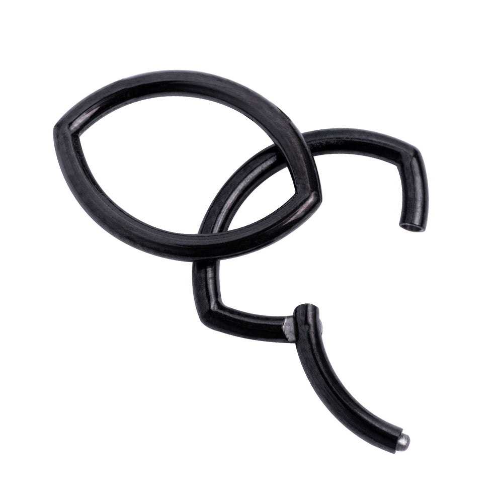 Titanium Marquise Hinged Septum Ring 1.2mm Gauge in Black - Eye Shaped Septum Ring for Piercings - 8mm/10mm