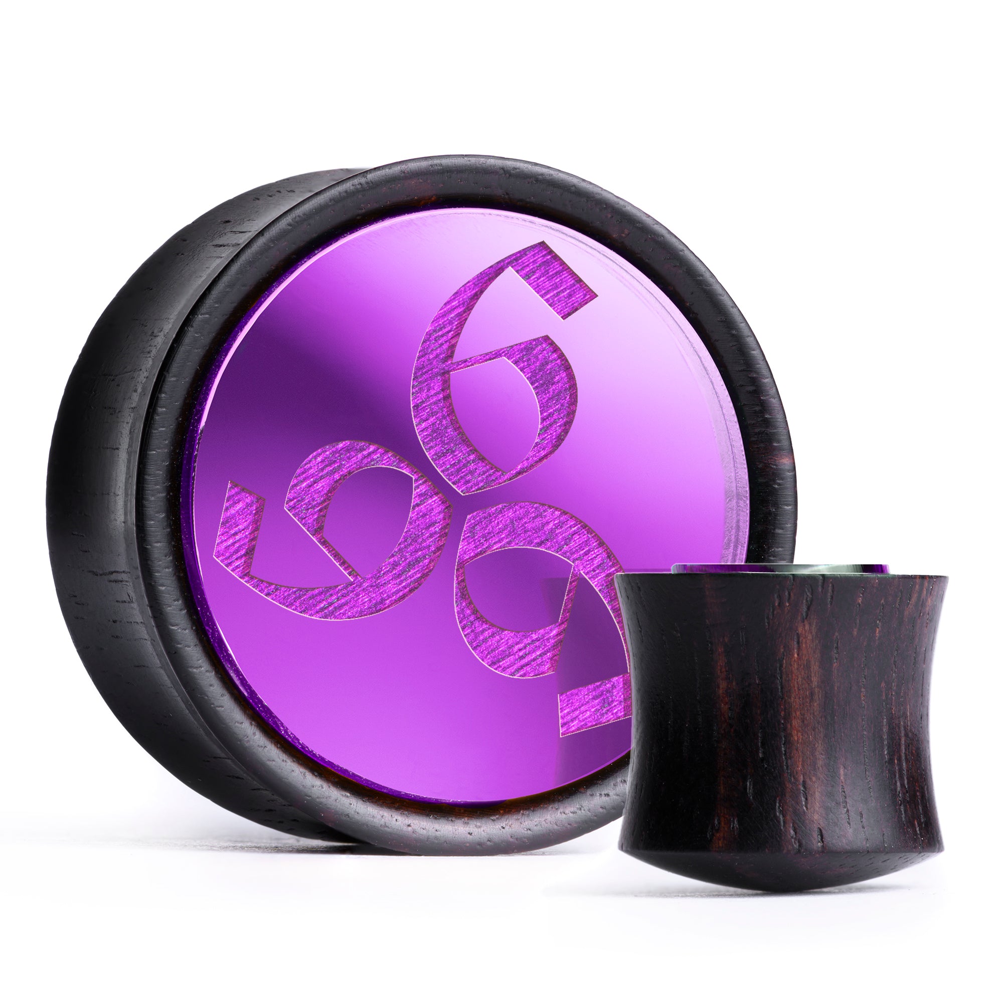 666 Plug / Gauge - Purple Inlay Ebony Wood | Konvexe Doppelaufgeweitet