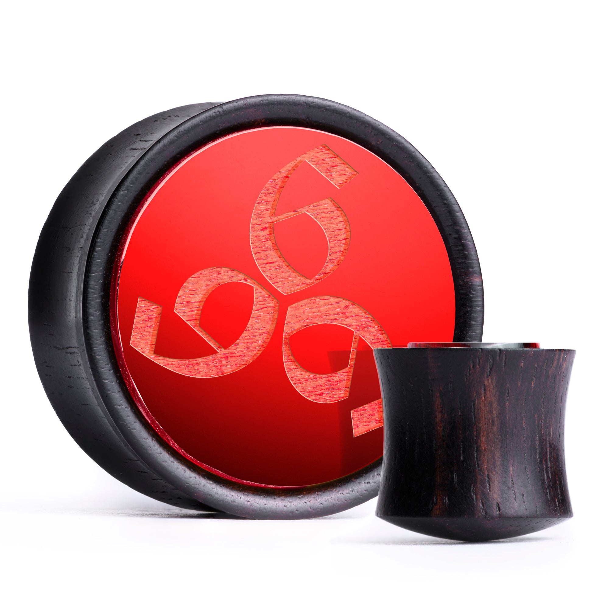 666 Plug / Gauge - Red Inlay Ebony Wood | Convex Double Flare