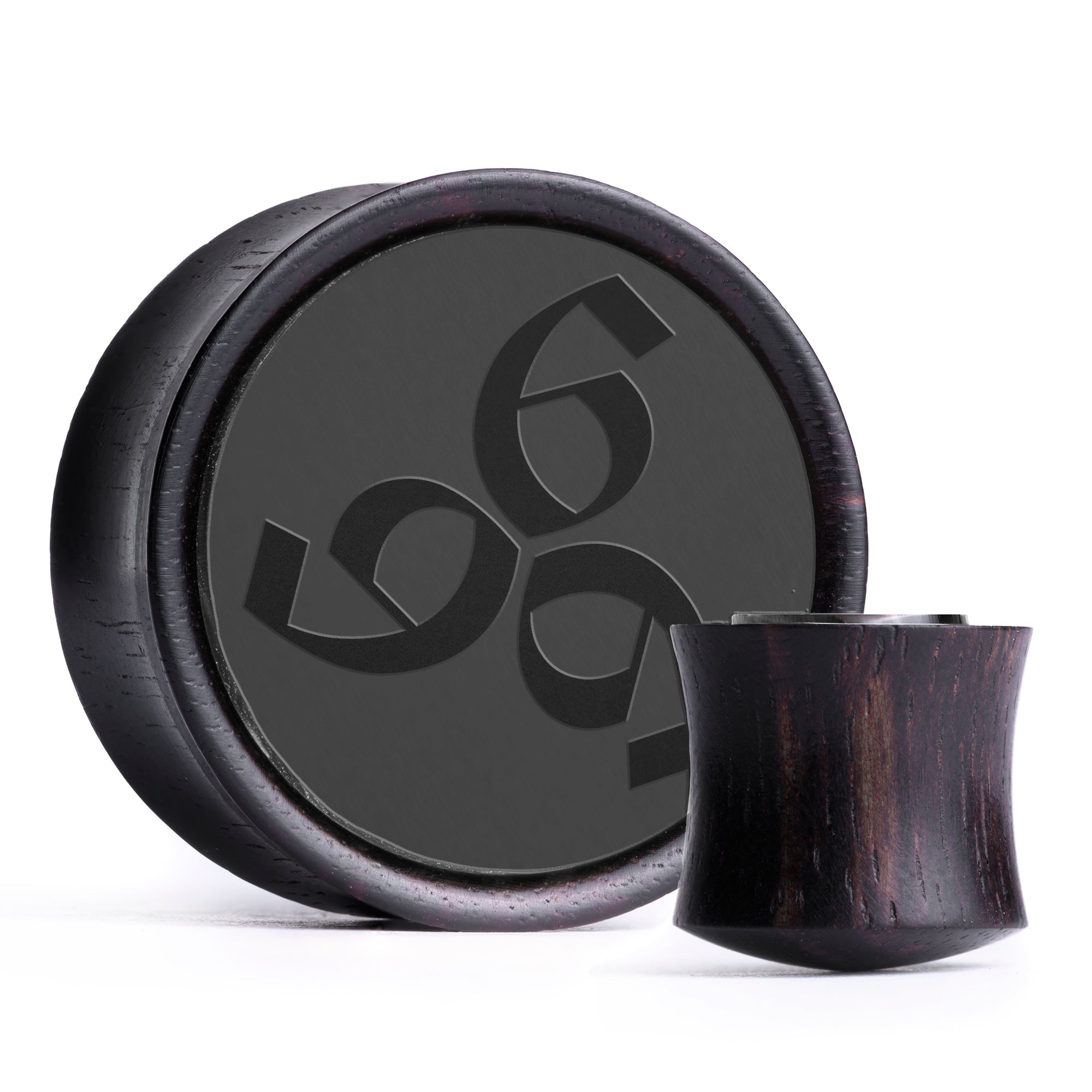 666 Plug / Gauge - Black Inlay Ebony Wood | Convex Double Flare