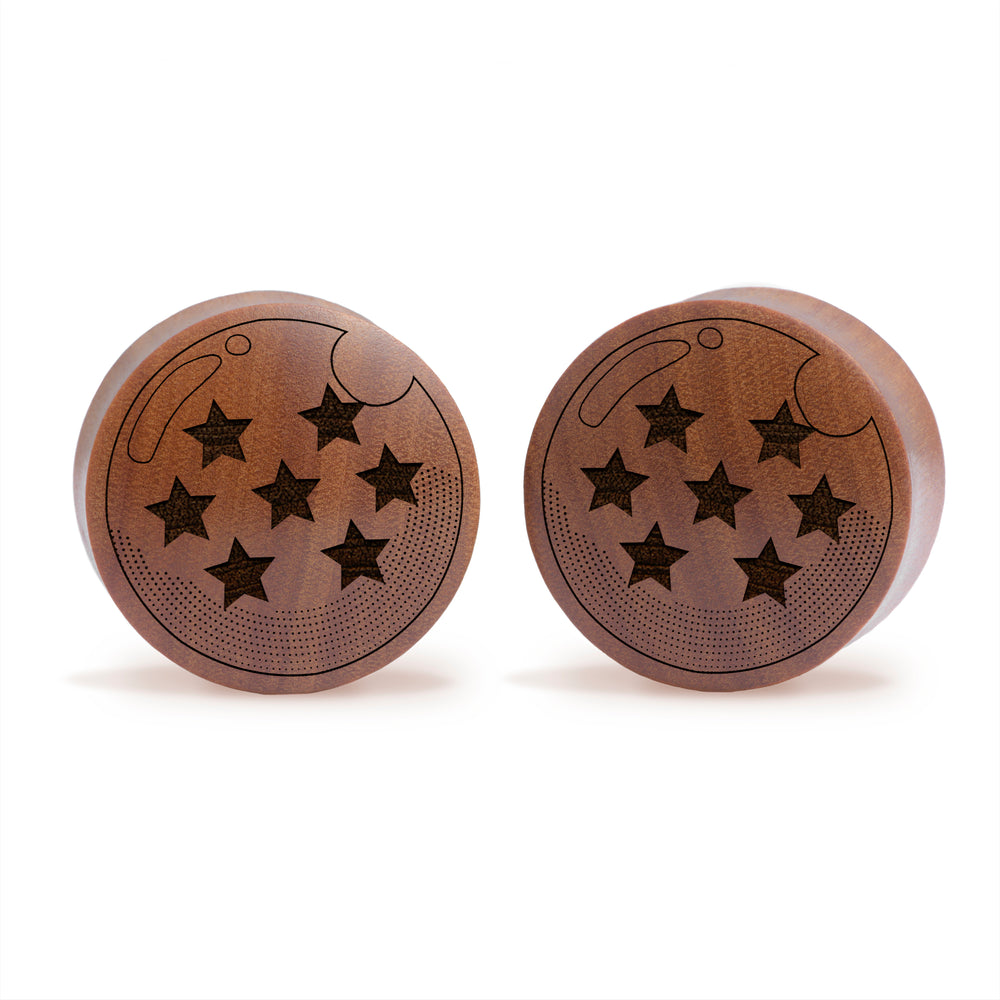 7 Star Dragon Ball Z Plug / Gauge - Saba Wood | Convex Double Flare - Lasered To Order In House At Custom Plugs HQ