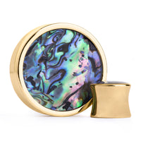 Plug / Gauge d'étirement d'oreille en laiton lourd, incrustation abalone