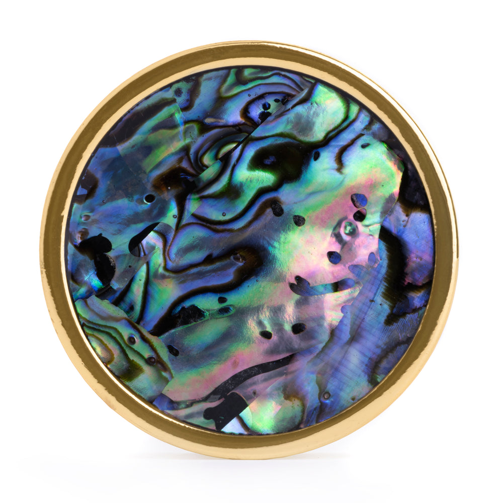 Abalone Inlay Heavy Brass Metal Ear Gauge / Plug - Metal Ear Plugs in 6mm (2g) - 30mm (1.18") Gauge Sizes