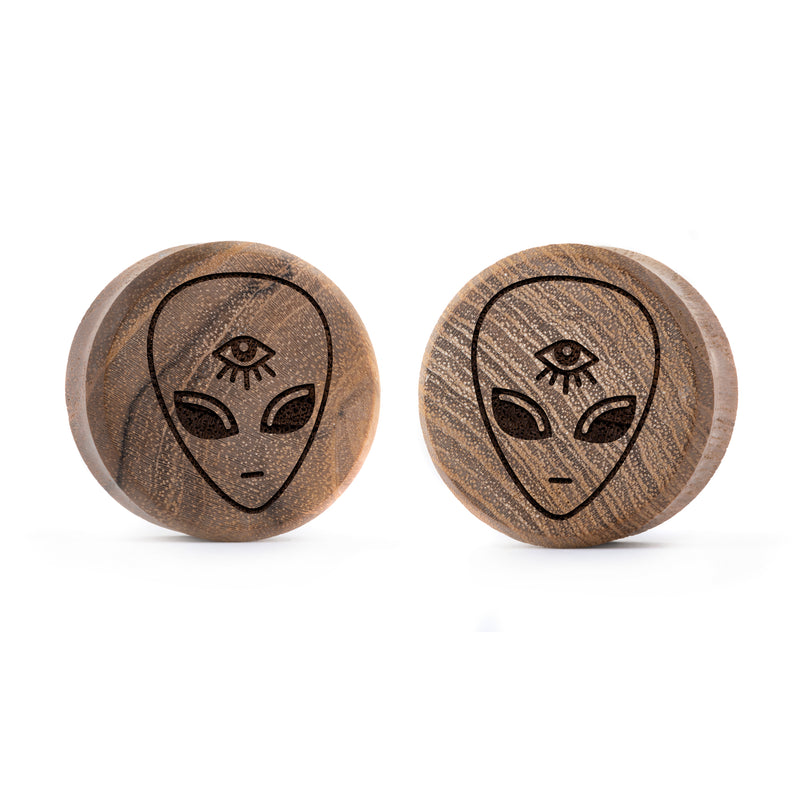 Plug / Gauge Alien - Bois de teck | Face plate double évasé