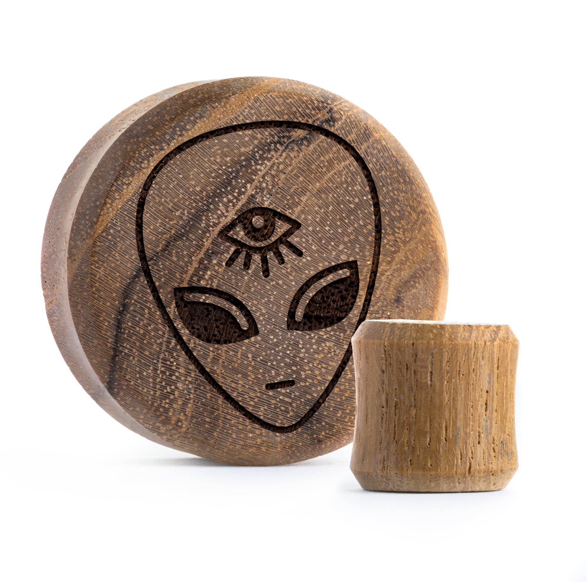 Alien Plug / gauge - Teakholz | Doppelaufgeweitet mit flachem Gesicht