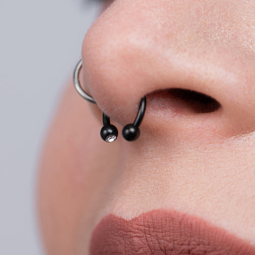 Titanium Internally Threaded Circular Barbell 1.2mm Gauge in Black with Clear Gems