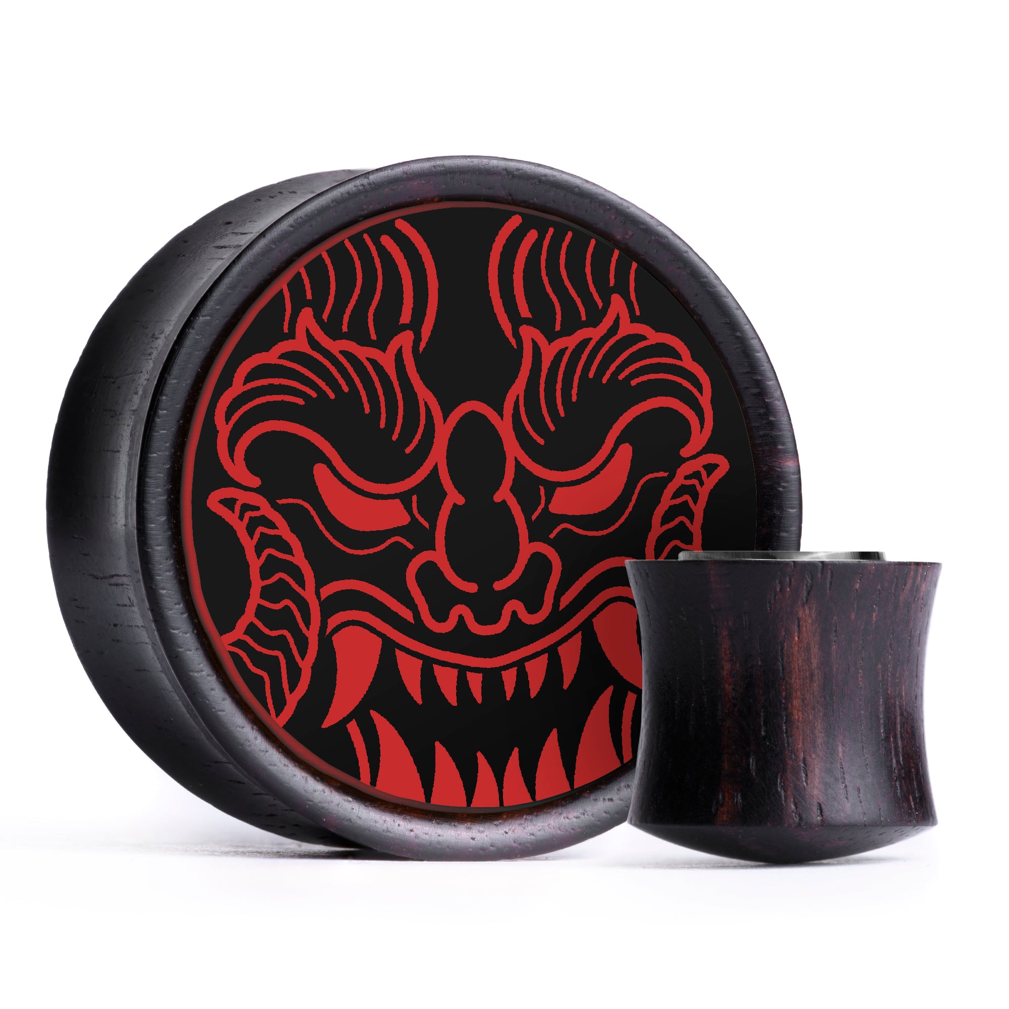 Demon Plug / Gauge - Black & Red Inlay Ebony Wood | Convex Double Flare