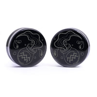 Plug / Gauge Aquarius zodiaque - Verre noir | Face plate double évasé
