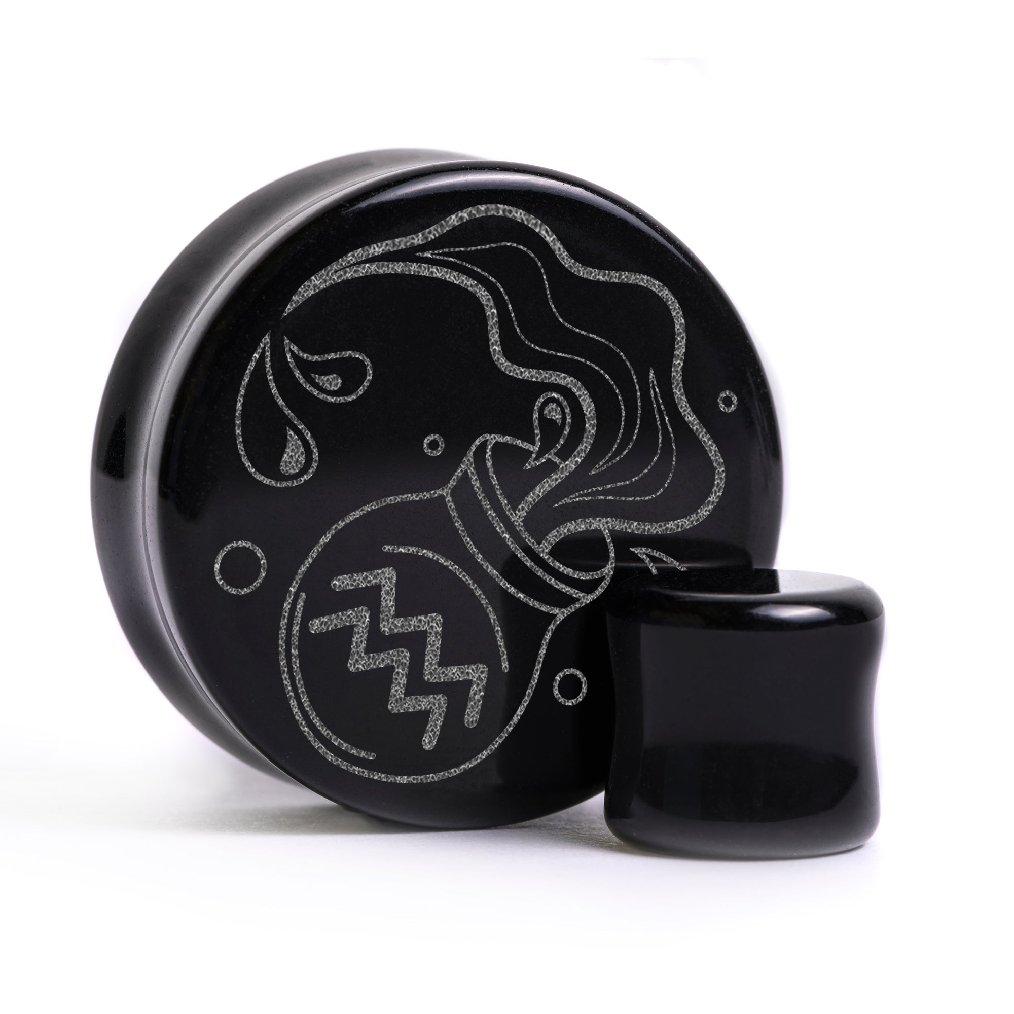 Wassermann Zodiac Plug / gauge - Schwarzes Glas | Doppelaufgeweitet mit flachem Gesicht