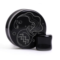 Plug / Gauge Aquarius zodiaque - Verre noir | Face plate double évasé