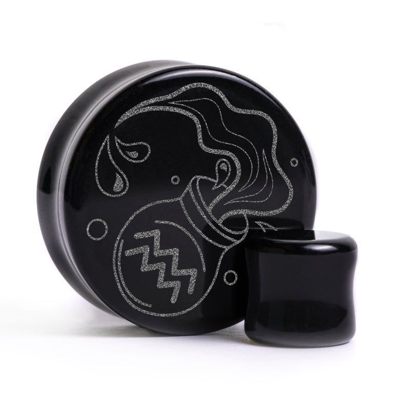 Plug / Gauge Aquarius zodiaque - Verre noir | Face plate double évasé