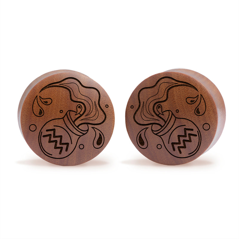 Plug / Gauge Aquarius zodiaque - Bois de Saba | Convexe double évasé