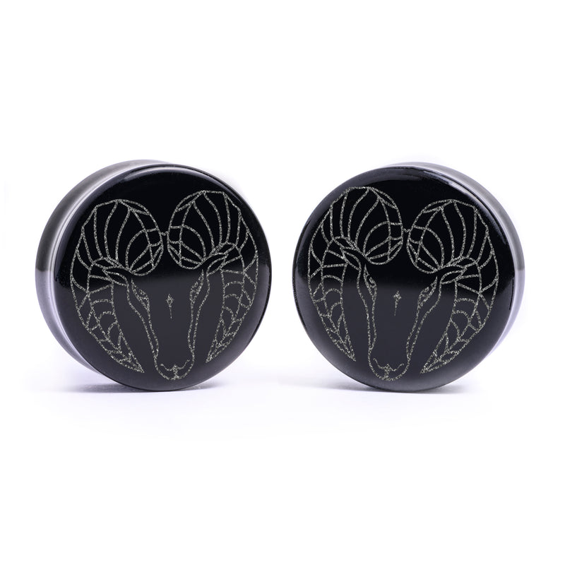 Plug / Gauge Aries zodiaque - Verre noir | Face plate double évasé