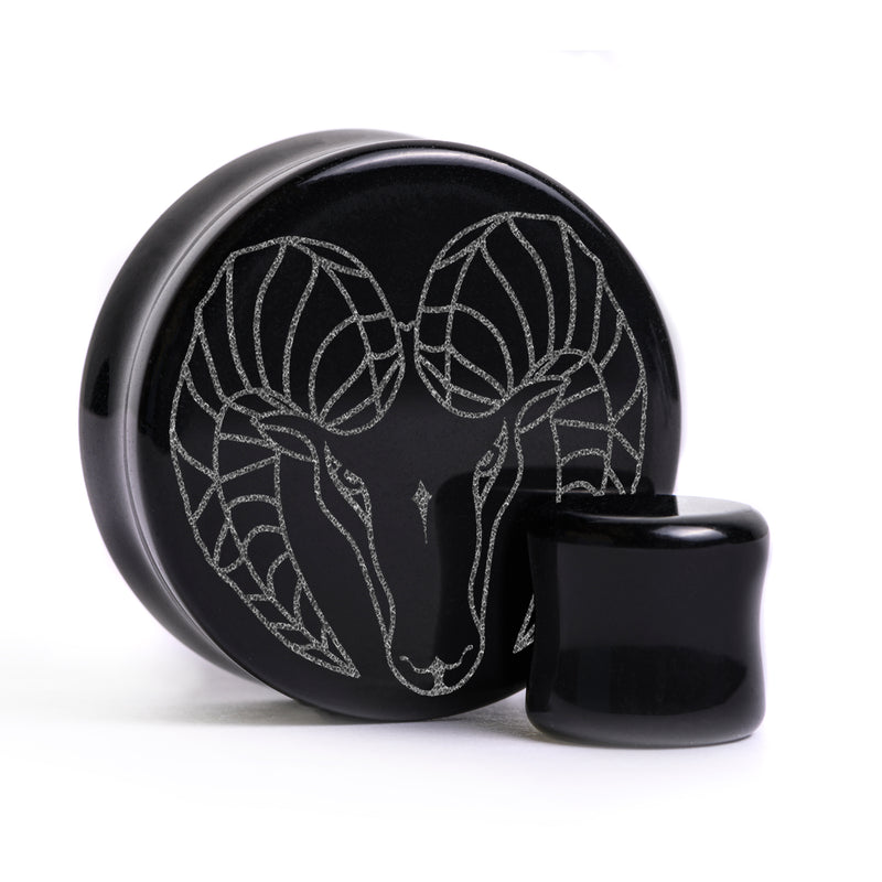 Plug / Gauge Aries zodiaque - Verre noir | Face plate double évasé