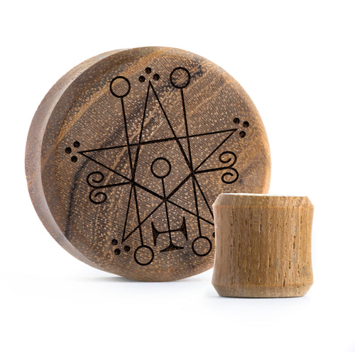 Astaroth Satanic Plug / Gauge - Teak Wood | Flat Faced Double Flare