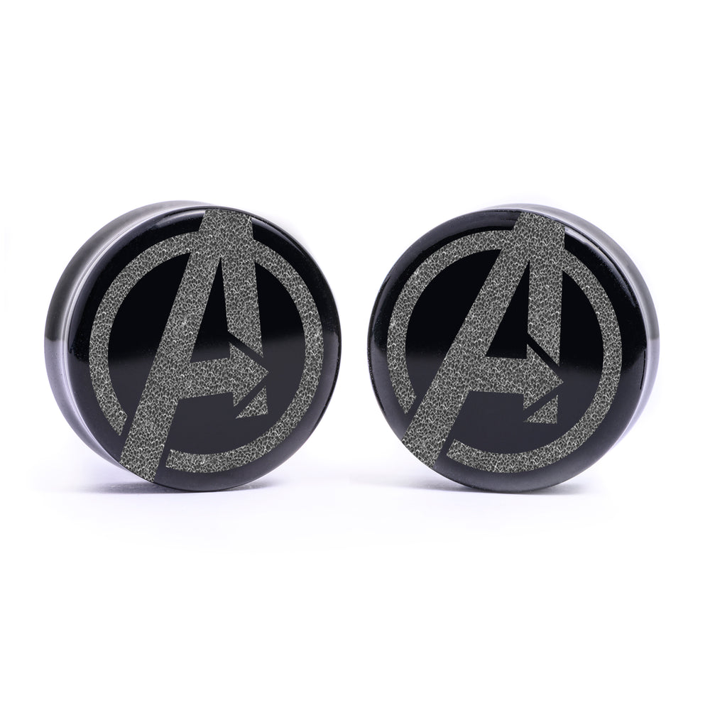 Avengers Plug / gauge - Schwarzes Glas | Doppelaufgeweitet mit flachem Gesicht