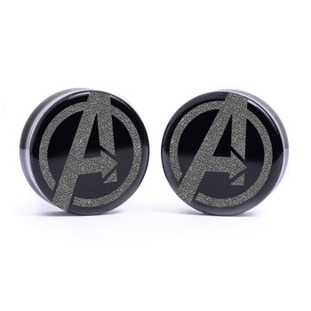 Avengers Plug / gauge - Schwarzes Glas | Doppelaufgeweitet mit flachem Gesicht