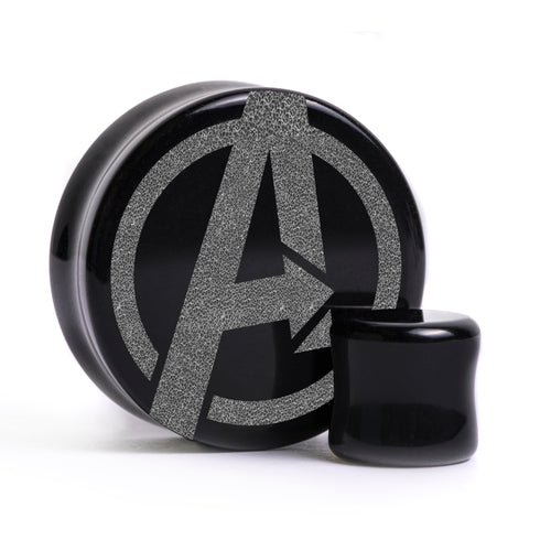 Avengers Plug / gauge - Schwarzes Glas | Doppelaufgeweitet mit flachem Gesicht