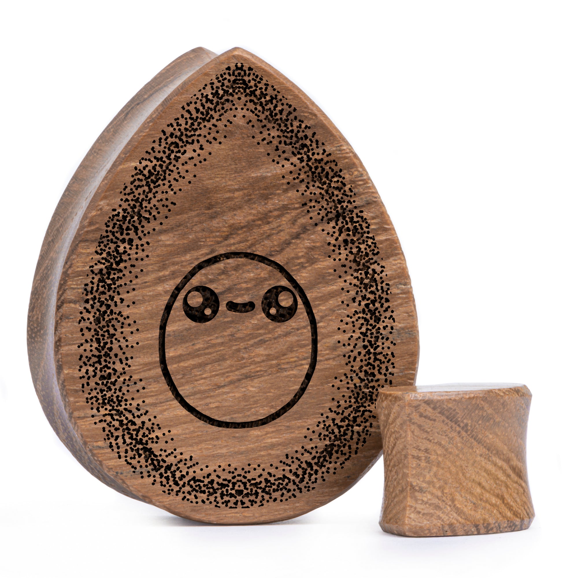 Avocado -plug / gauge - Tränen -Teakholzholz | Doppelaufgeweitet mit flachem Gesicht