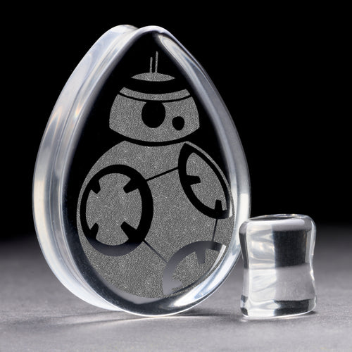BB8 Plug / Gauge - Teardrop Clear Glass | Doppelaufgeweitet mit flachem Gesicht