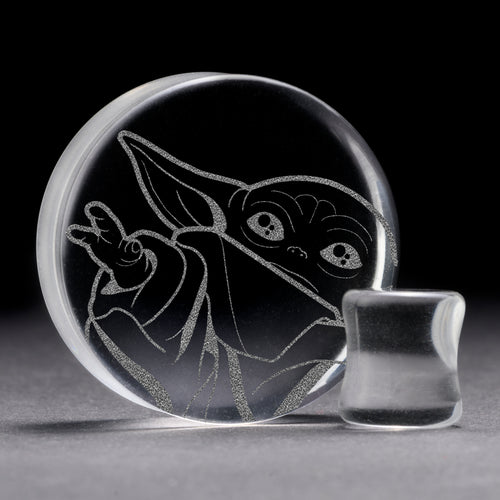 Baby Yoda Plug - Clear Glass | Doppelaufgeweitet mit flachem Gesicht
