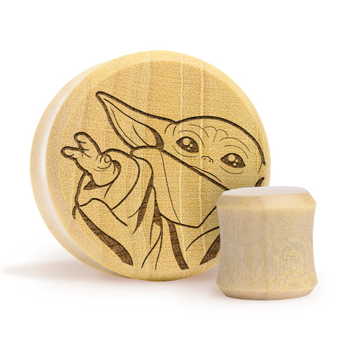 Baby Yoda Plug - Crocodile Wood | Flat Faced Double Flare