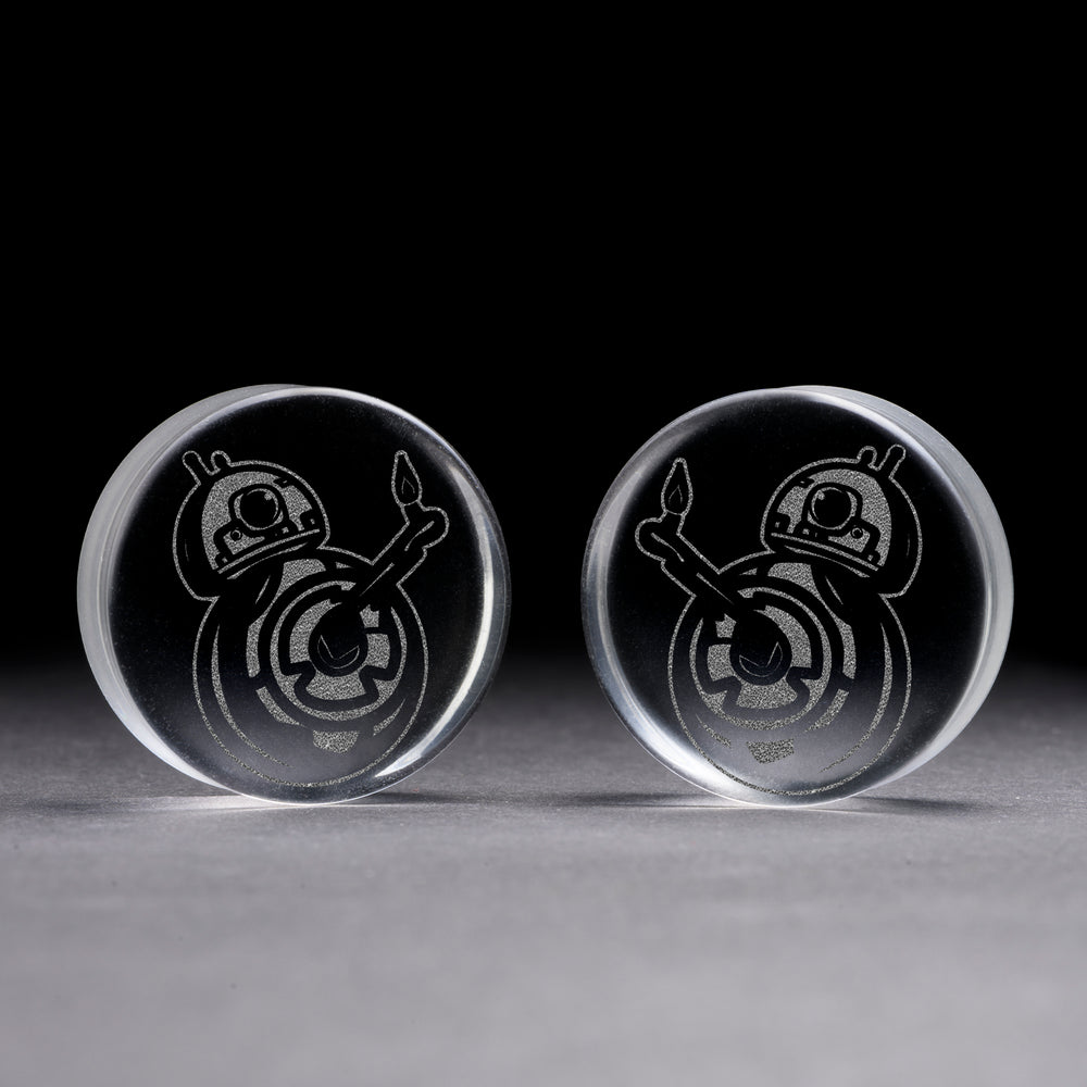 BB8 Plug / Gauge - Clear Glass | Flat Faced Double Flare - Lasered To Order In House At Custom Plugs HQ