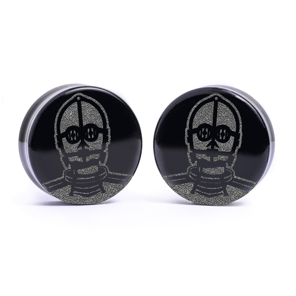 C3PO Plug / Gauge - Schwarzes Glas | Doppelaufgeweitet mit flachem Gesicht