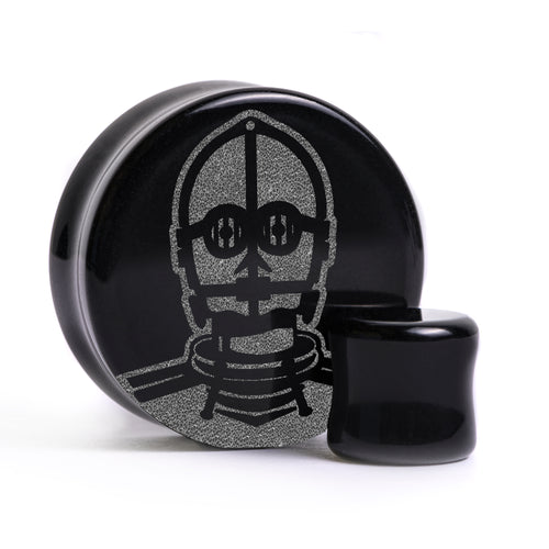 C3PO Plug / Gauge - Schwarzes Glas | Doppelaufgeweitet mit flachem Gesicht