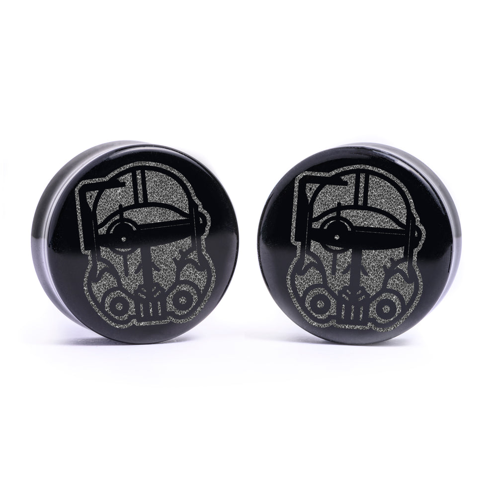 Crosshair Bad Batch Helm Plug / gauge - Schwarzes Glas | Doppelaufgeweitet mit flachem Gesicht