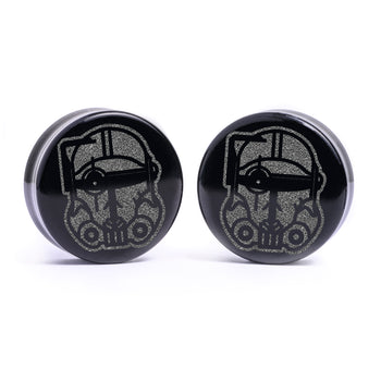 Crosshair Bad Batch Helm Plug / gauge - Schwarzes Glas | Doppelaufgeweitet mit flachem Gesicht