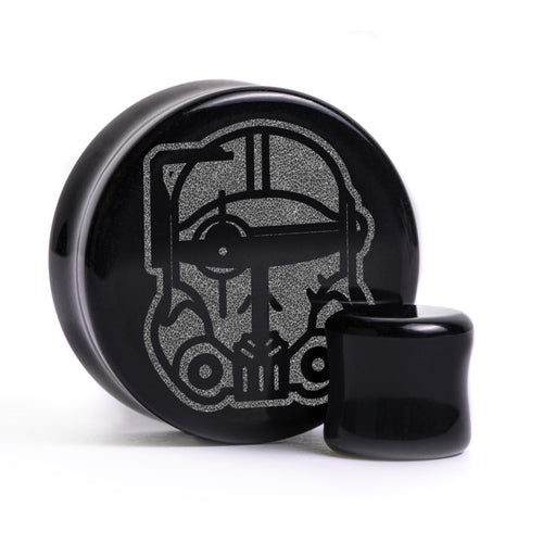 Crosshair Bad Batch Helm Plug / gauge - Schwarzes Glas | Doppelaufgeweitet mit flachem Gesicht
