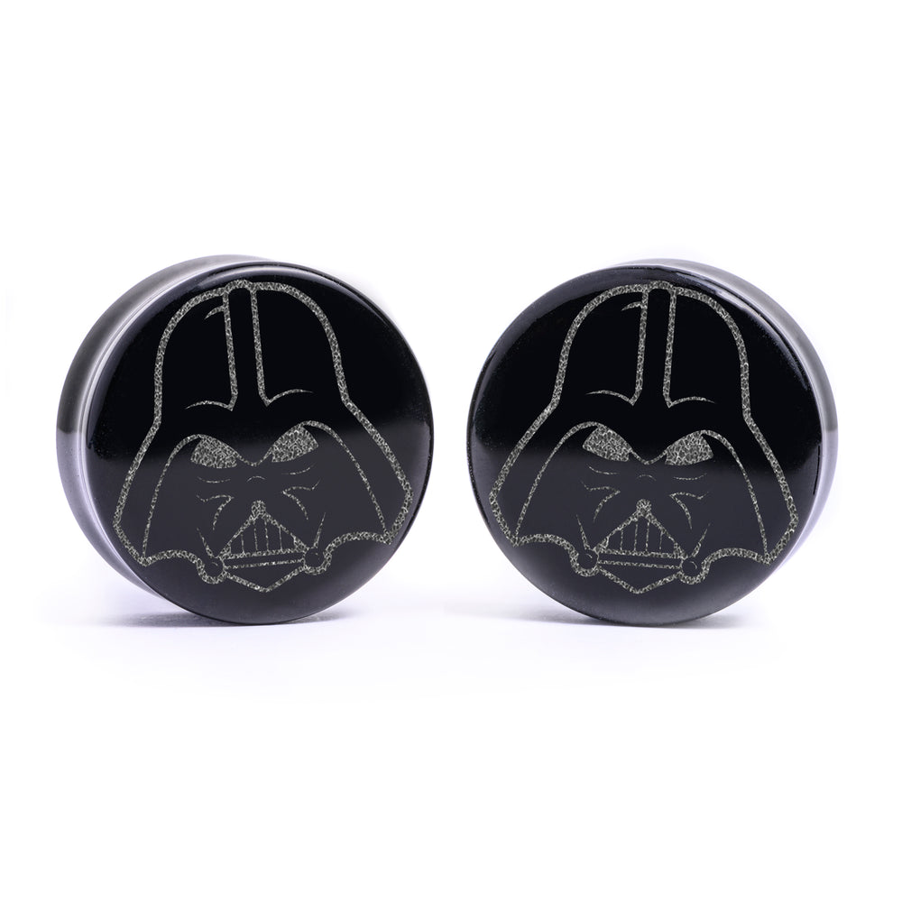 Darth Vader Plug / Gauge - Schwarzes Glas | Doppelaufgeweitet mit flachem Gesicht