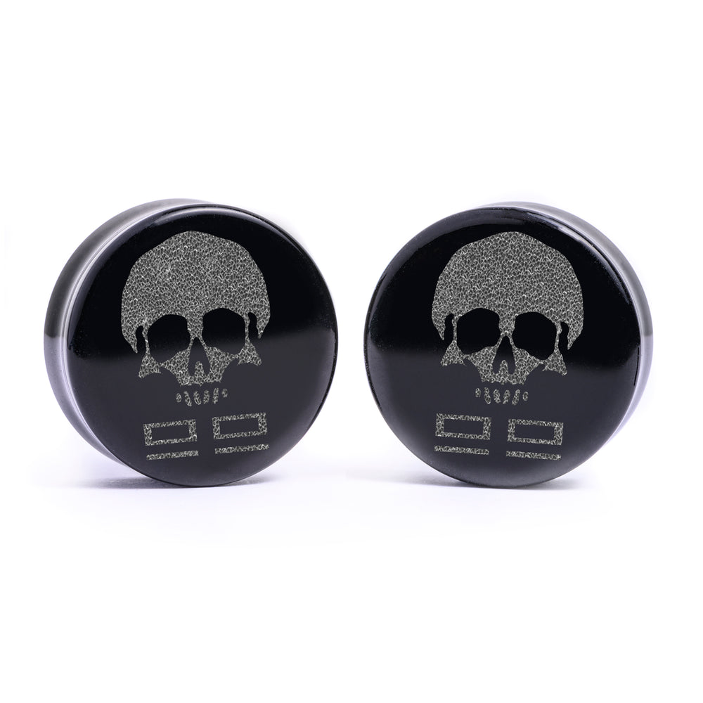 Bad Batch Logo Plug / Gauge - Black Glass | Flat Faced Double Flare - Lasered To Order In House At Custom Plugs HQ