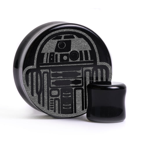 R2D2 Plug / Gauge - Black Glass | Flat Faced Double Flare
